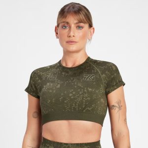 Seamless Pattern Crop Top - Olive Green