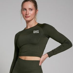 Seamless Long Sleeve Crop Top - Forest Green