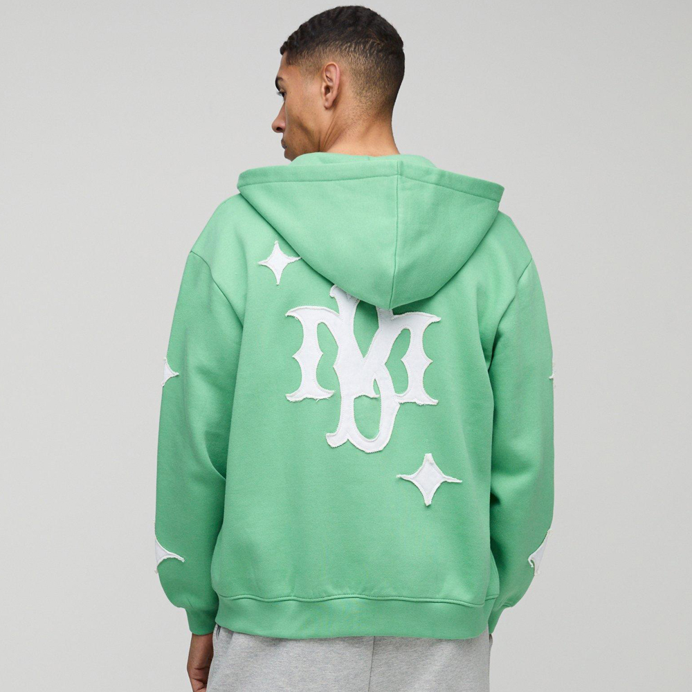 Oversized Star Applique BM Zip Through Hoodie - Image 2