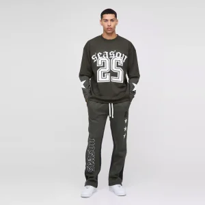 Oversized Mesh Layer Varsity Printed Gusset T-Shirt & Jogger Set