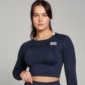 Seamless Long Sleeve Crop Top - Navy
